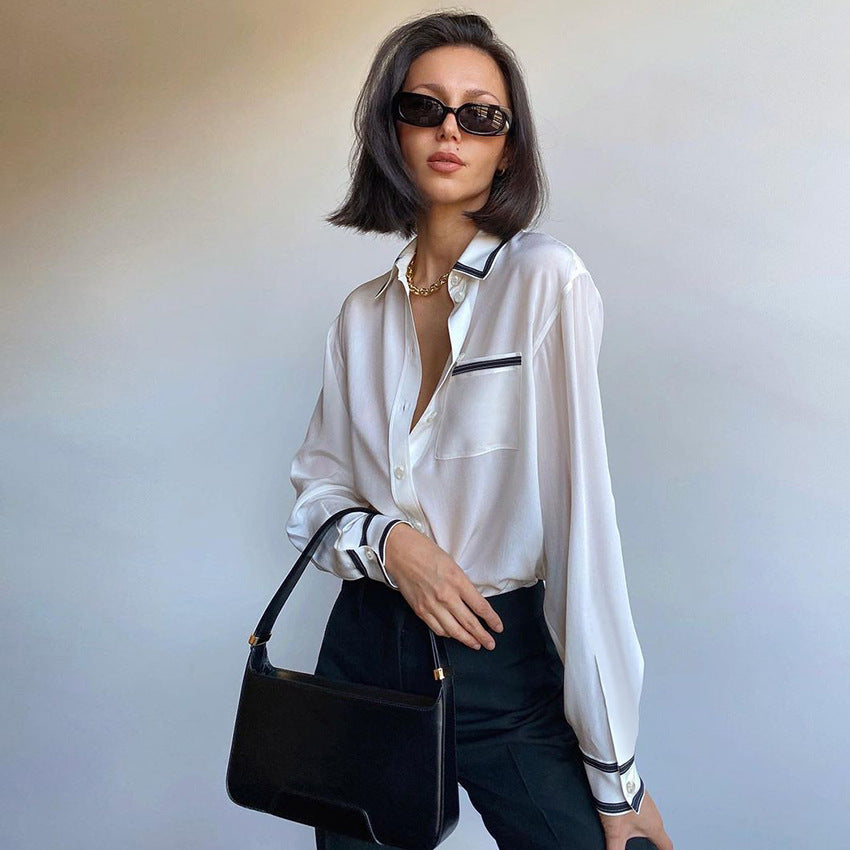 Chiffon Patchwork Shirt Design Sense Niche French Lapel Business Shirt Women