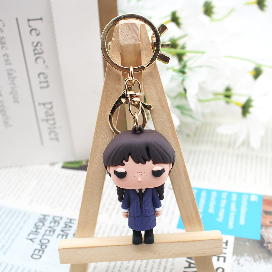 Wednesday Adams Keychain Addams Family3d Epoxy Doll Anime Peripheral Pop Hand-Made Pendant