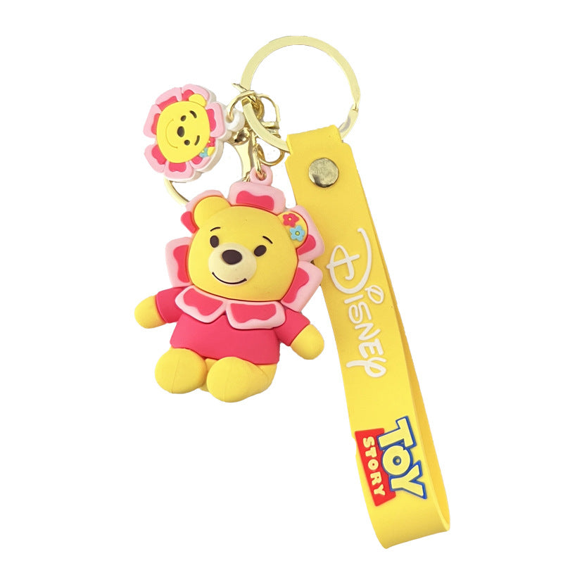 Creative SUNFLOWER Bear Keychain PVC Pendant Internet Celebrity Small Gift Backpack Hanging Ornament Doll Strawberry Bear Doll