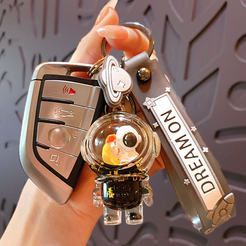 Creative Trend Acrylic Oil Black Gold Astronaut Keychain Schoolbag Pendant Car Key Chain Gift