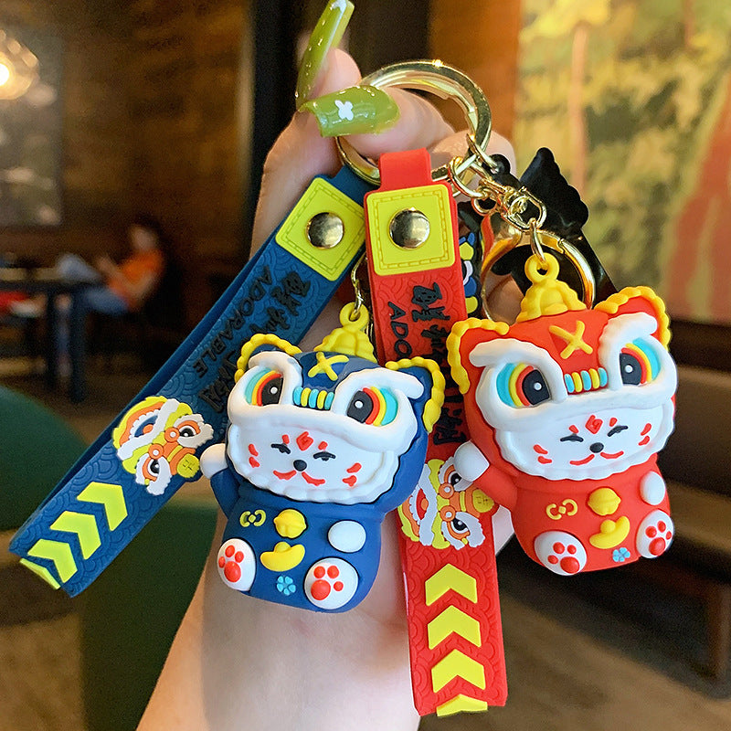 Cartoon National Fashion Lion Fortune Cat Keychain Pendant Couple New Year Car Key Chain Pendant Key Ring