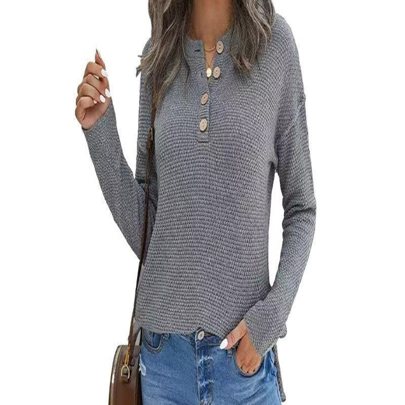 Autumn and Winter Solid Color European and American Sweater Women's Half Cardigan Button Sweater Pullover Women's Top