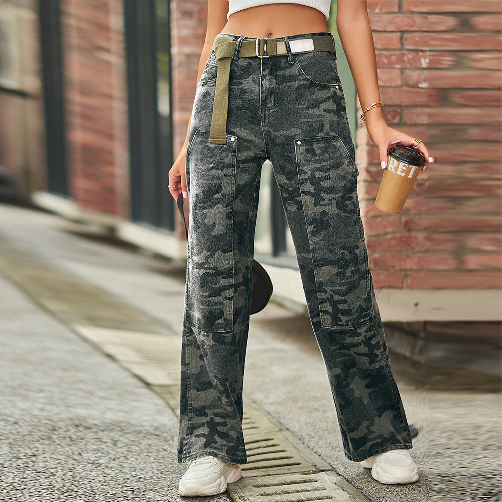 Camouflage Loose Wide Leg Pants Denim Overalls Retro Hiphop Hip Hop