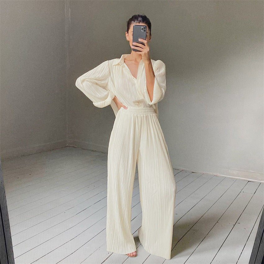 Casual Loose Shirt Trousers Pleated Draping Mop