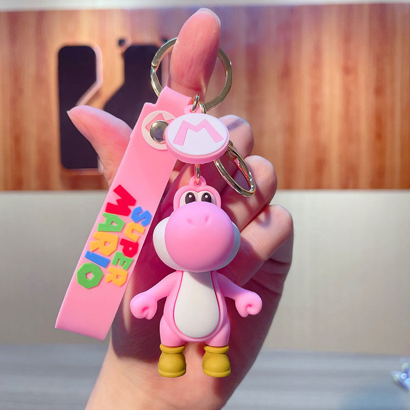 Cartoon Cute Super Mary Dinosaur PVC Keychain Handbag Pendant Doll Ornaments Car Key Chain