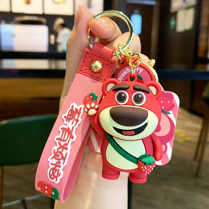 Cute Strawberry Bear Keychain Pendant Cartoon Couple Car Shape School Bag Key Chain Accessories Little Creative Gifts