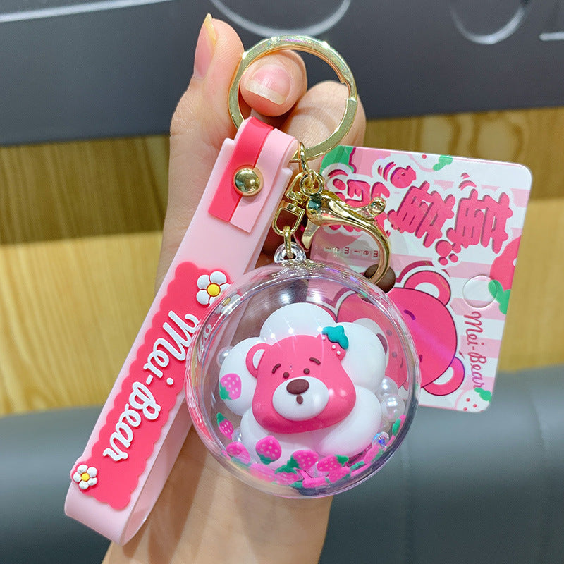 Cute Strawberry Bear Keychain Pendant Cartoon Couple Car Shape School Bag Key Chain Accessories Little Creative Gifts