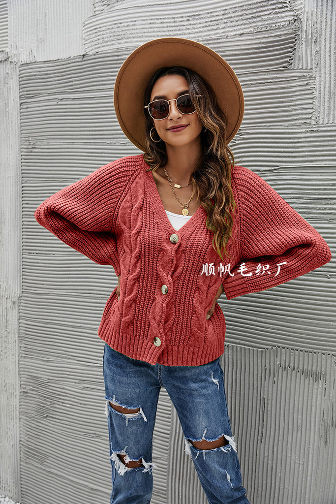 Women's Sweater Button Twist Decoration Oversized Knit V-neck Cardigan Coat