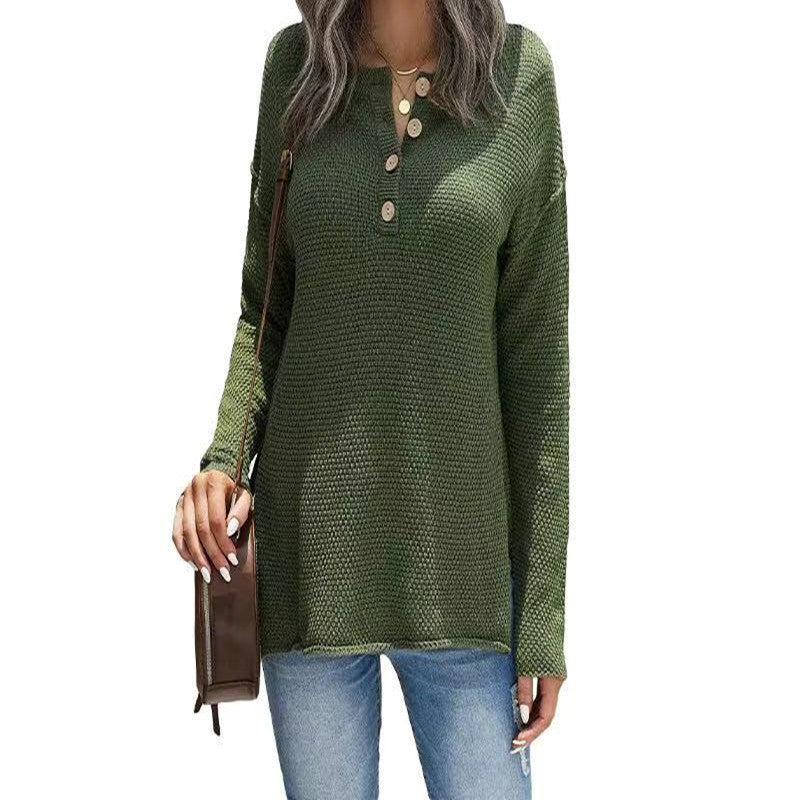 Autumn and Winter Solid Color European and American Sweater Women's Half Cardigan Button Sweater Pullover Women's Top