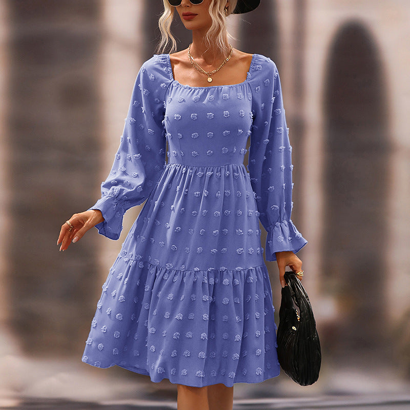 Autumn Three-Dimensional Embossed Chiffon Midi Long Sleeve Dress