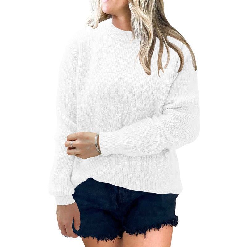 Women's Sweater round Neck Pullover Solid Color Casual Fashion All-Matching Sweater