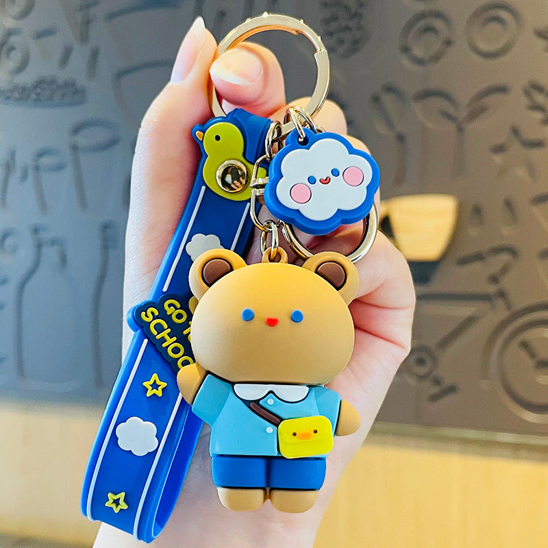 Cartoon White Rabbit Toffee Series Cute Yellow Cap Animal Doll Keychain Couple Bags Pendant Small Cutie