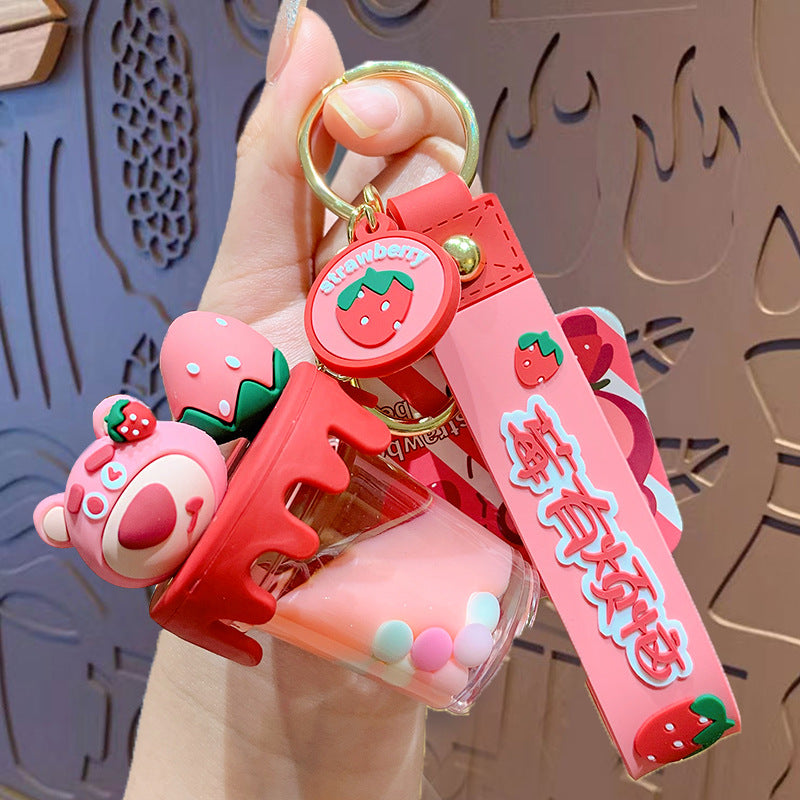 Cute Strawberry Bear Keychain Pendant Cartoon Couple Car Shape School Bag Key Chain Accessories Little Creative Gifts