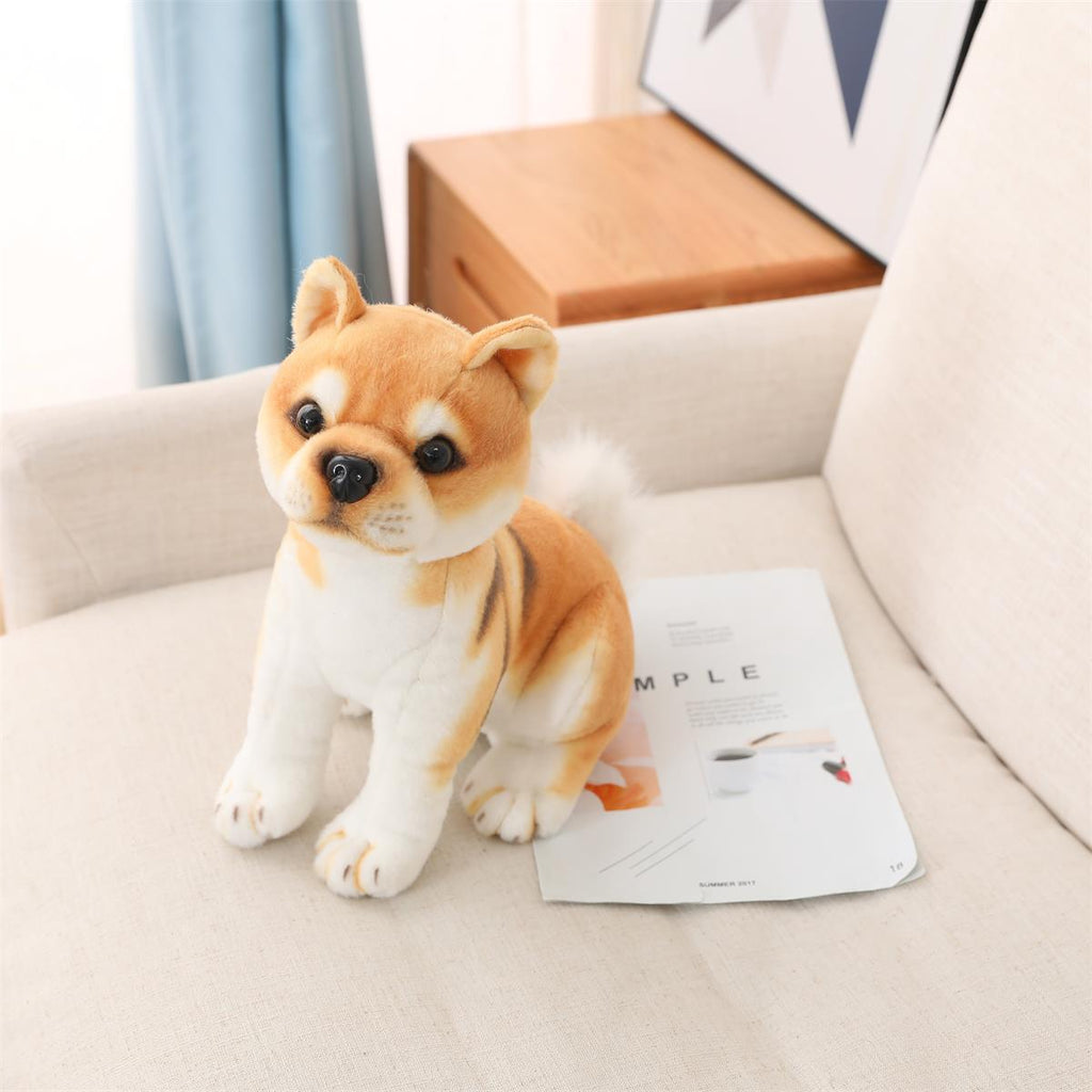 Cute Simulation Shiba Inu Doll Half Khaki Doll Baby Cognitive Plush Toy Dog Sleeping Pillow Gift