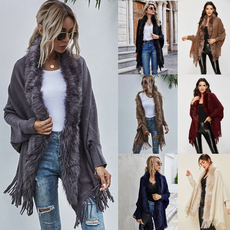 Autumn and Winter Fur Fur Collar Shawl Cardigan Sweater Coat