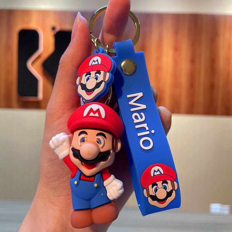 Cartoon Super Mary Family Keychain Cute PVC Toy Bag Package Pendant Car Key Ring Hanging Ornaments