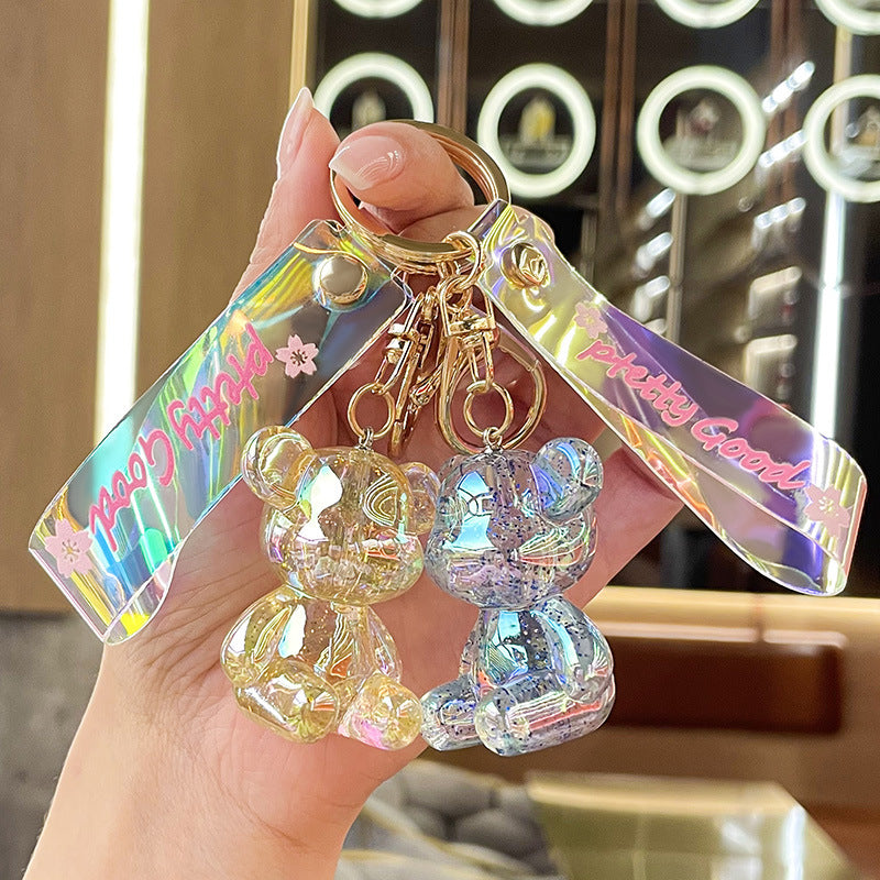 Acrylic Sitting Crystal Bright Starry Sky Violent Bear Car Key Ring Girl's Heart Ornament Bag Ornaments