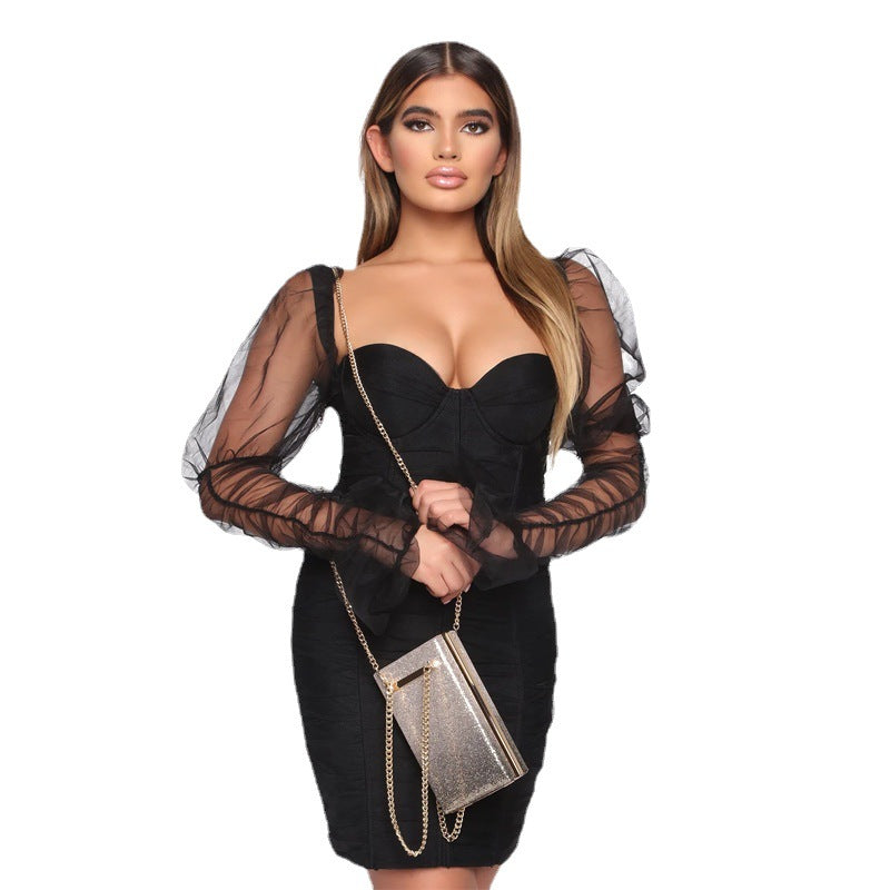 Women's Mesh Stitching Sexy Sheath Night Club Style Dress