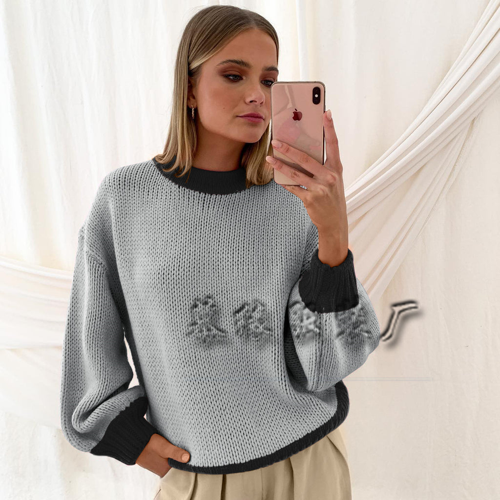 Women's Knitwear Women's Splicing Pullover Women's Loose Sweater Women