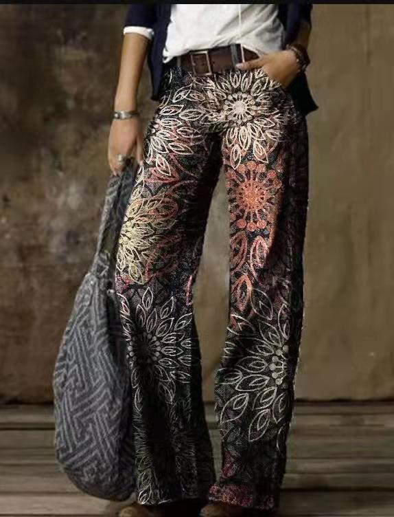 Wide-Leg Pants Straight Urban Casual Trousers No Belt High-Waisted Trousers