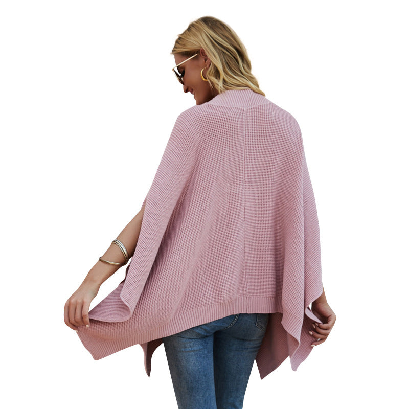 Autumn and Winter New Solid Color Knitted Shawl Sweater European and American Loose Batwing Sleeve Pullover Sweater for Women