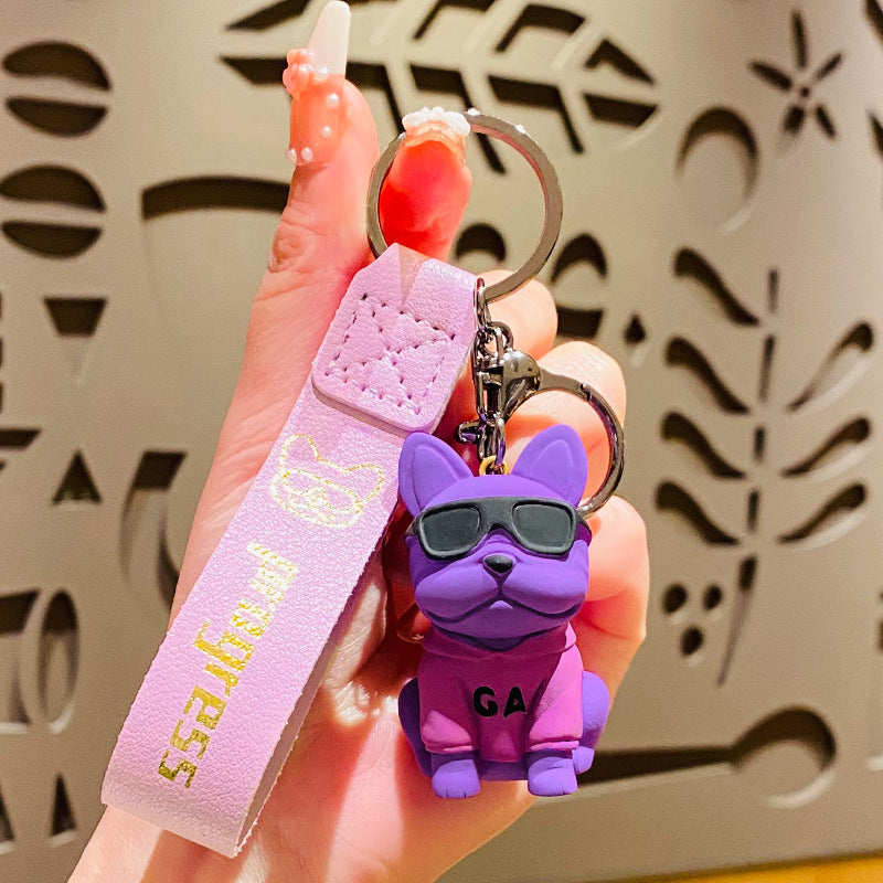 Cartoon Sunglasses Dog Doll Creative Car Keychain Schoolbag Pendant a Pair of Personalized Ins Internet Celebrity Small Gifts