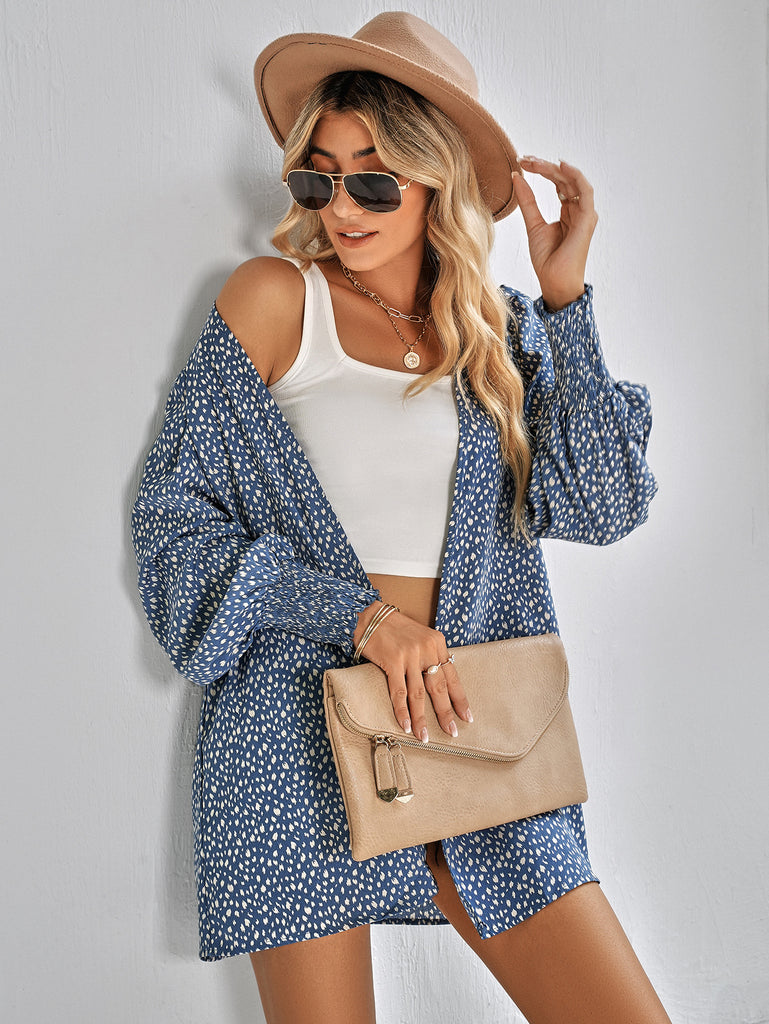 2022 European and American autumn and winter new women's fashion leopard print lantern sleeve cardigan jacket