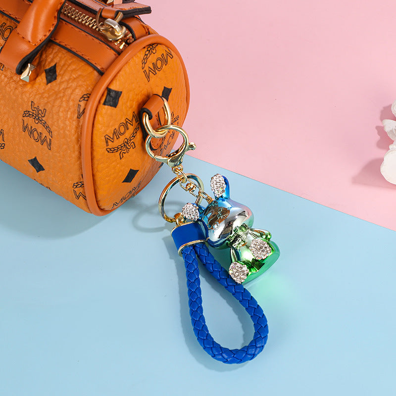Resin Diamond Electroplated Two-Color Rabbit Keychain Cute Pendant Cartoon Doll Exquisite Bag Key Ring Pendants