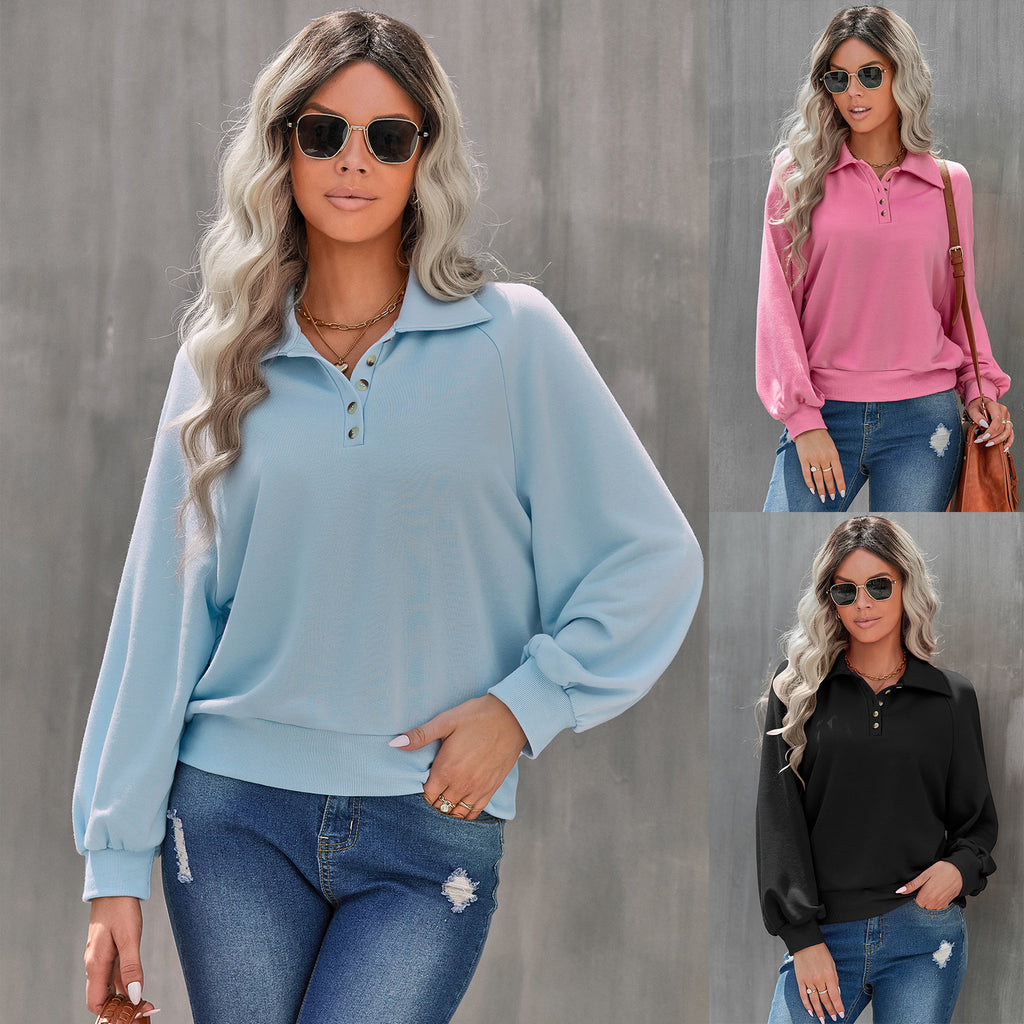 2022 Autumn and Winter New Polo Collar Top Women's Solid Color Fashion All-Match Sweater Coat