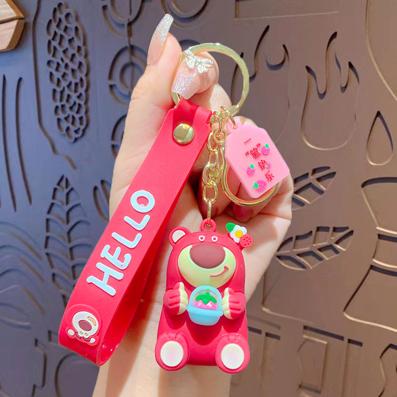 Cute Strawberry Bear Keychain Pendant Cartoon Couple Car Shape School Bag Key Chain Accessories Little Creative Gifts