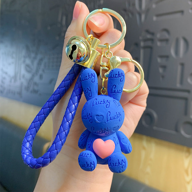 Cartoon Resin Peach Heart Rabbit Keychain Female Couple Bags Pendant Small Gift Wholesale Creative Car Key Ring