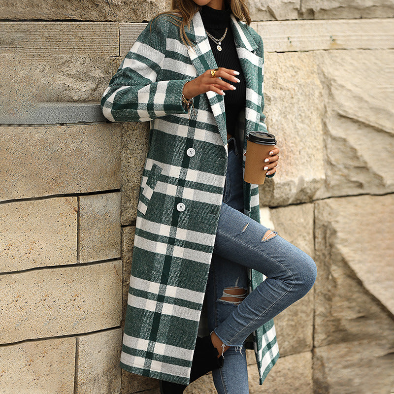 Women's Loose Plaid Woolen Jacket Long-Sleeved Autumn and Winter