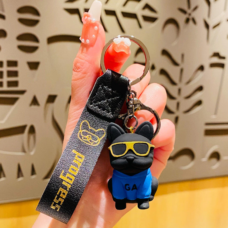 Cartoon Sunglasses Dog Doll Creative Car Keychain Schoolbag Pendant a Pair of Personalized Ins Internet Celebrity Small Gifts