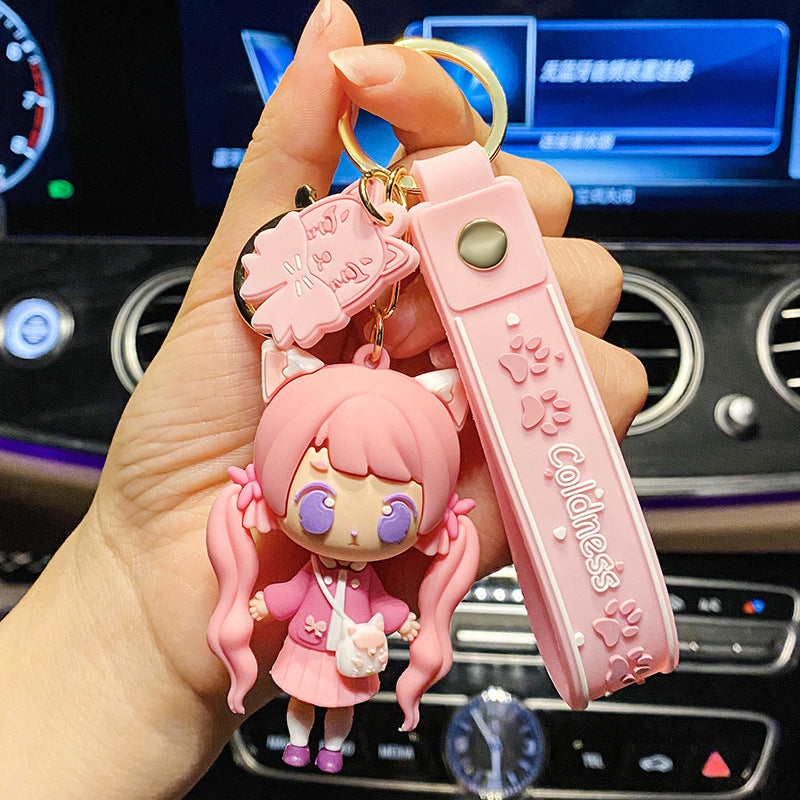 JK Cat Ear Girl Epoxy Keychain Cute Girlish Schoolbag Pendant Creative Cartoon Key Ring Pendants