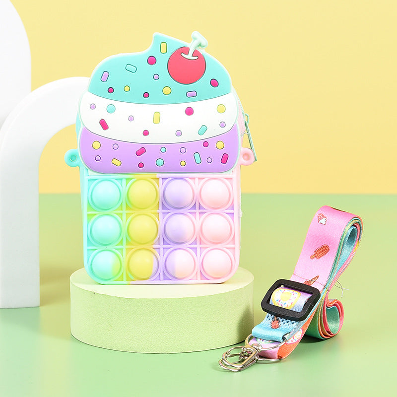 Cake Silicone Bag Squeezing Toy Deratization Pioneer Coin Purse Toy Bag Cute Kid's Messenger Bag Earphone Bag in Stock