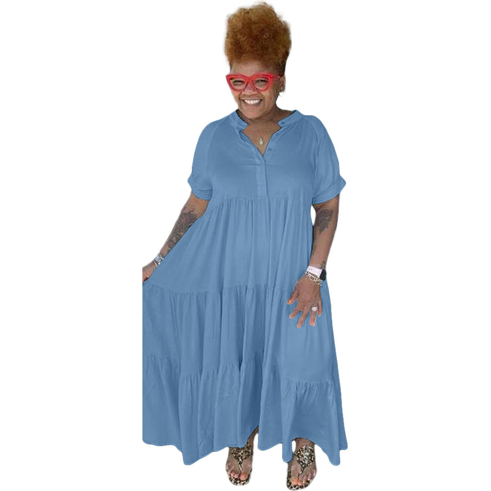 plus Size Women's Fashion Casual Button Lapel Dress