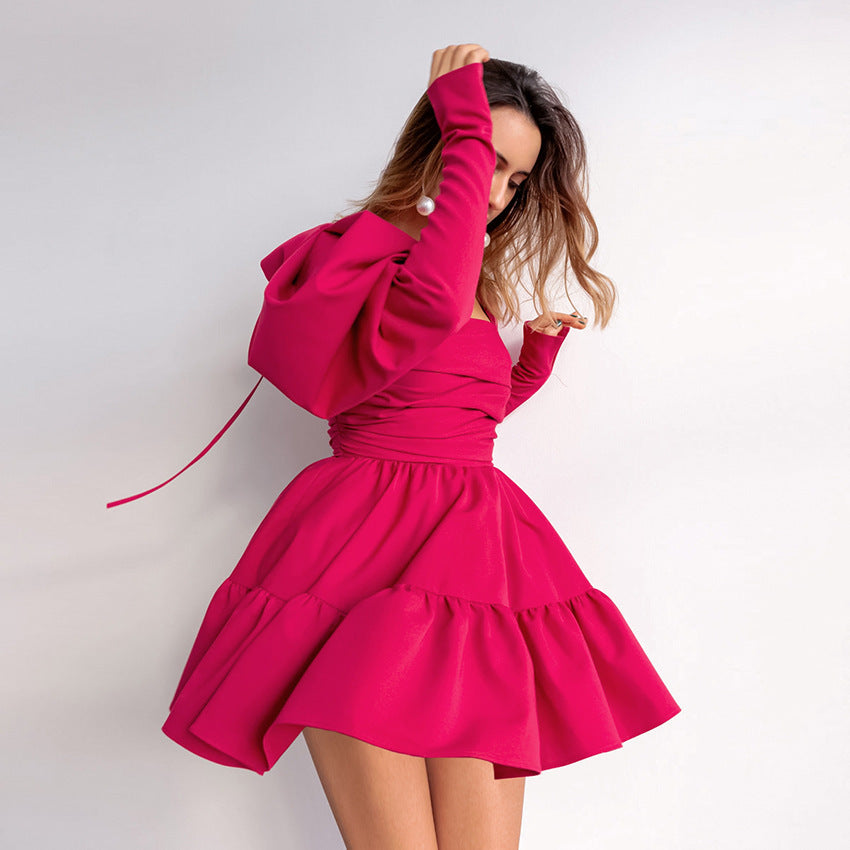 Autumn and Winter French Princess Dress Pink Puff Sleeve Dress Pettiskirt Party Niche Dress Design Skirt