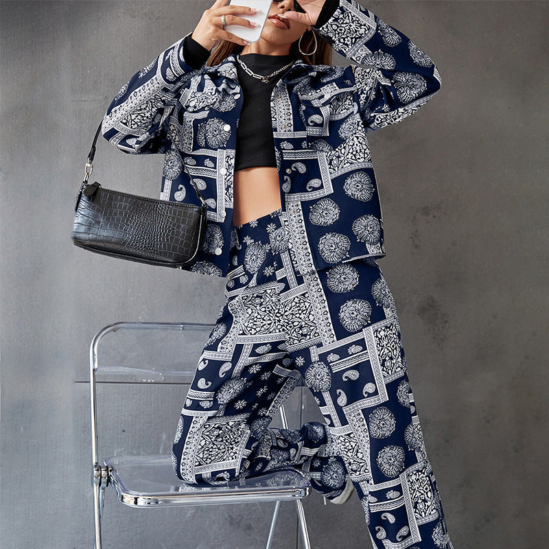 Fashion Printing Suit Coat & Trousers Two-Piece Set