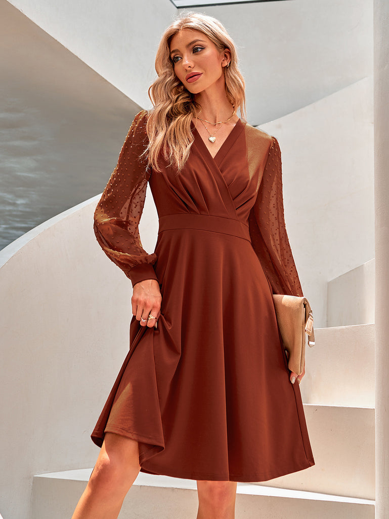 2022 autumn and winter new trend V-neck solid color jacquard dress