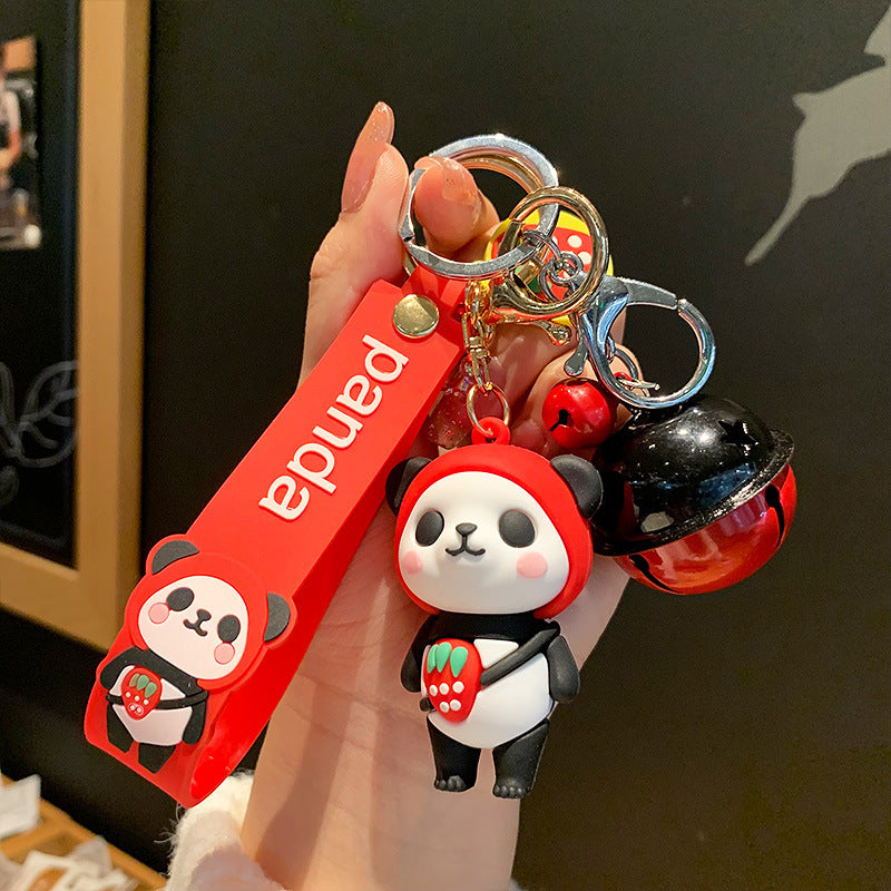 Cute Epoxy Panda Football Doll Keychain Creative Men's and Women's Bag Car Bell Pendant Small Commodity