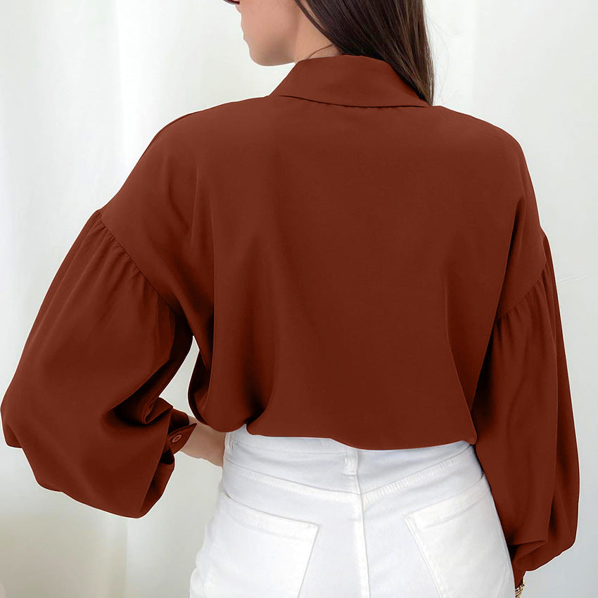 Commuting Elegant Casual Fashion Long Sleeve Orange French High-End Lantern Sleeve Cross-Border