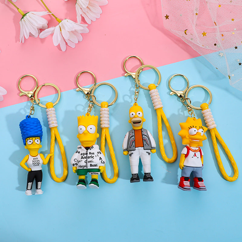 Celebrity Family Simpson Keychain Pendant Creative Cartoon Yiwu Small Commodity Doll Key Ring Pendants