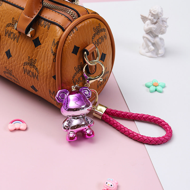 Cartoon Resin Electroplated Two-Color Standing Bear Keychain Cute Automobile Hanging Ornament Crane Machine Personalized Gift Key Chain