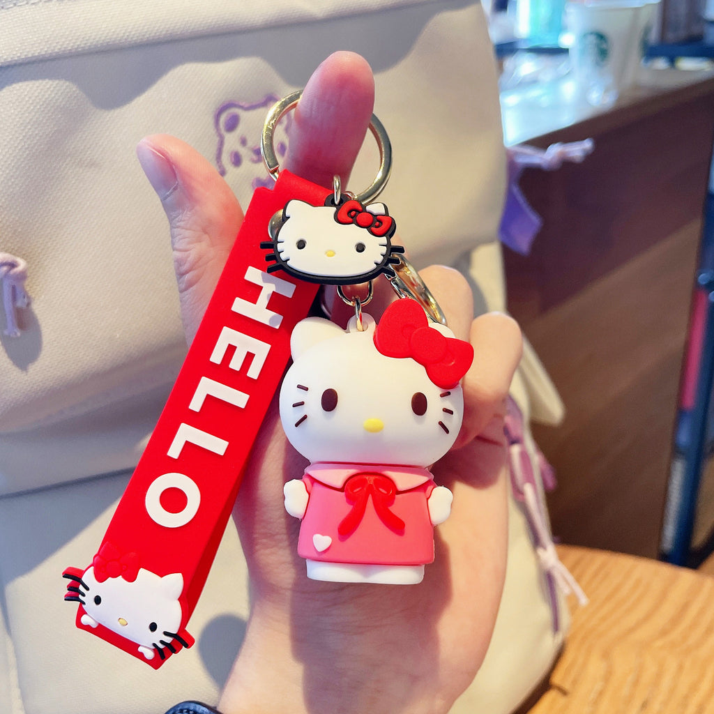 Cartoon Cute White Cat Family Keychain Pendant Silicone Key Chain Couple Bags Pendant Creative Gift