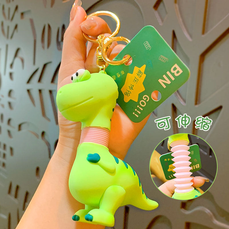 Genuine Cartoon Creative Retractable Dinosaur Keychain Cute Couple Schoolbag Car Key Chain Pendant Gift