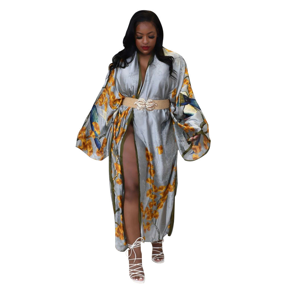 Coat Artificial Silk Multi-Print Fashion Casual Trench Coat