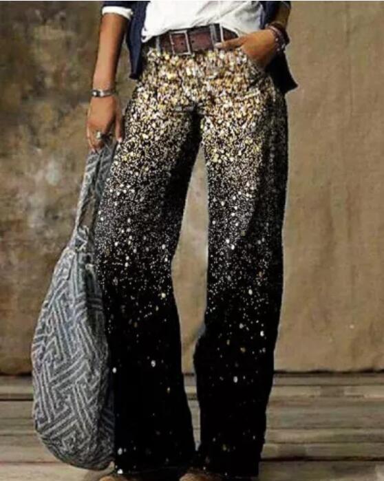 Wide-Leg Pants Straight Urban Casual Trousers No Belt High-Waisted Trousers