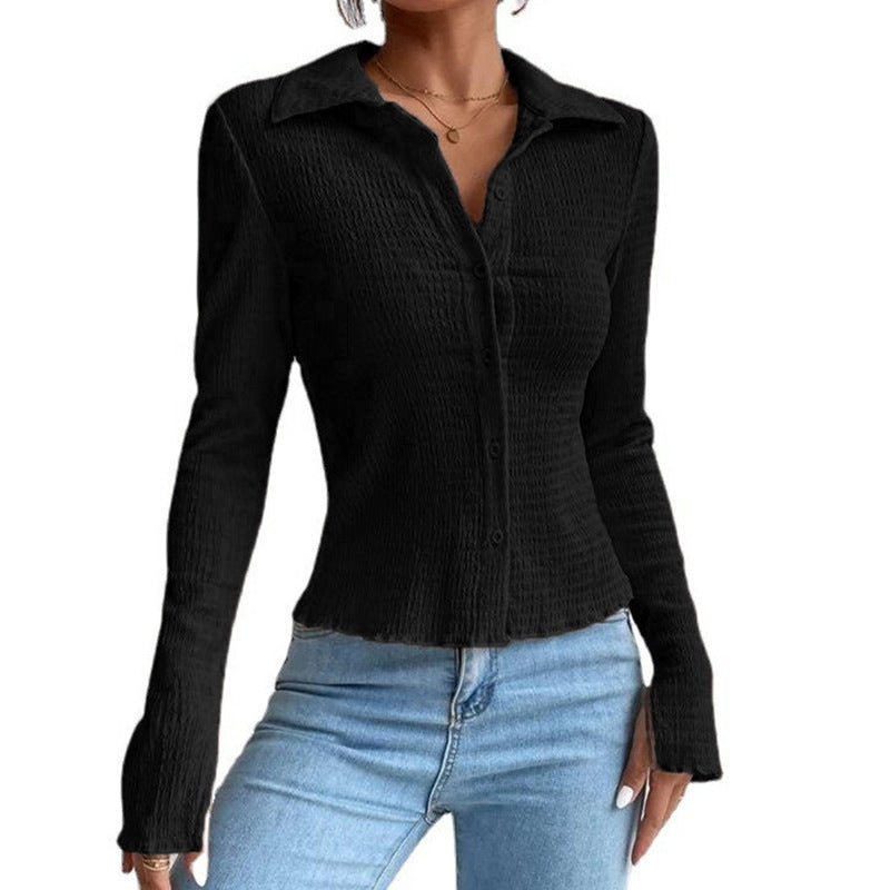 Bestseller Solid Color Stitching Split Sleeve Cardigan Button Top Lapel T-shirt