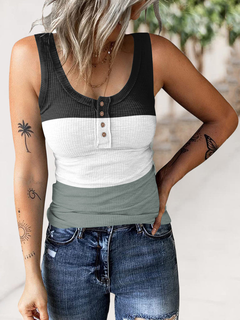 Button Thread Gradient Printing Vest T-shirt Top