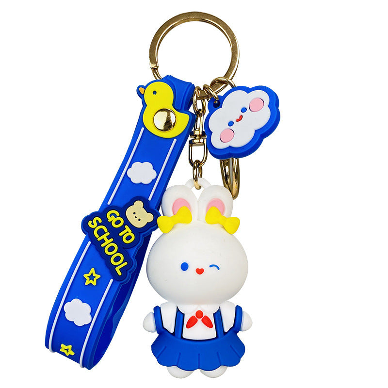 Cartoon White Rabbit Toffee Series Cute Yellow Cap Animal Doll Keychain Couple Bags Pendant Small Cutie